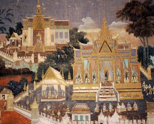 Mural Painting of Royal Palace, Phnom Penh, Cambodia, inside the Silver Pagoda by Unknown